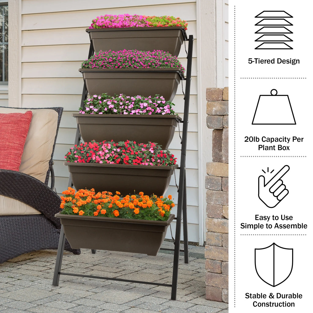 5 Tier Vertical Planter Raised Garden Beds, Brown