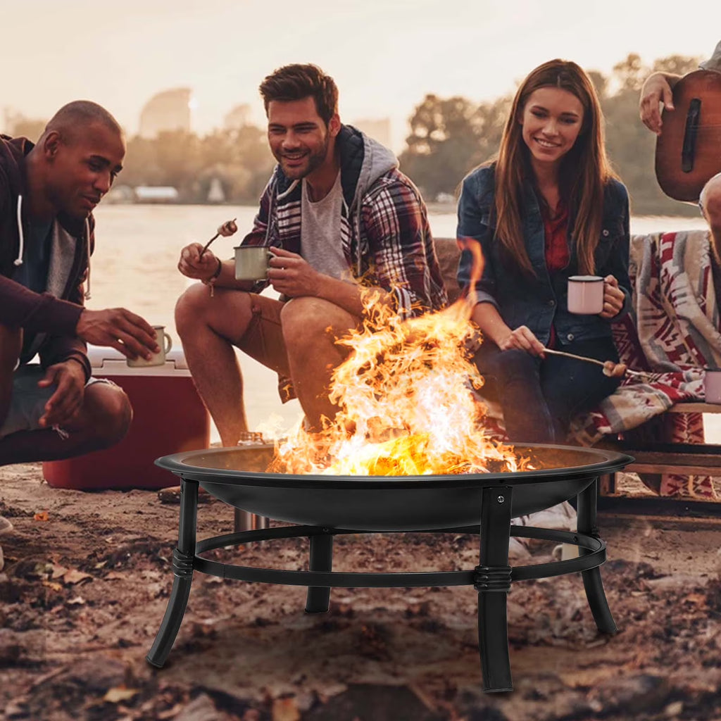 26 Inch Fire Pit for outside Portable Fire Pit Wood Burning Small Fire Bowl for Camping Picnic Bonfire Patio outside Backyard Garden Firepit with Log Grate, Poker