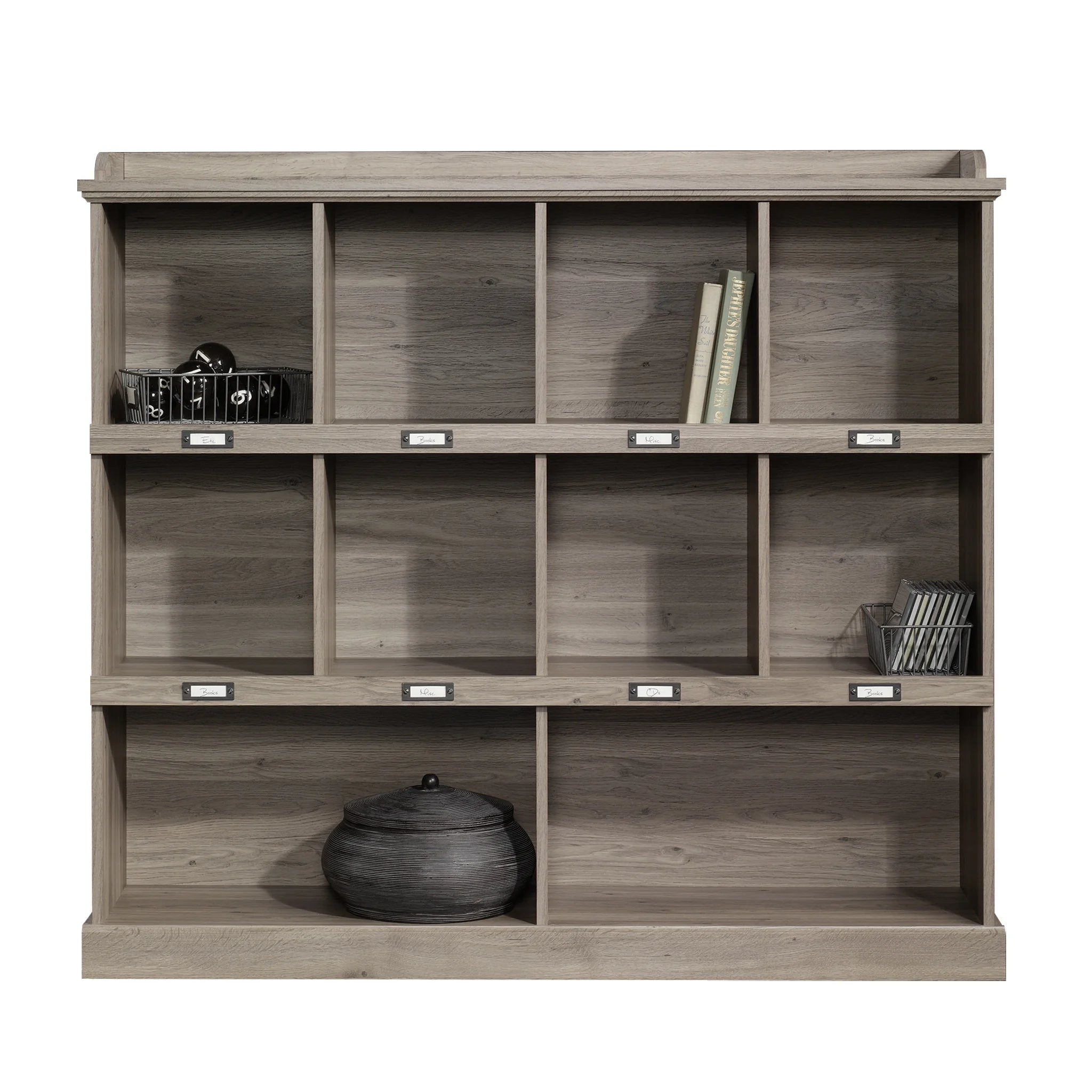 Barrister Lane Storage Bookcase with ID Label Tags, Salt Oak Finish