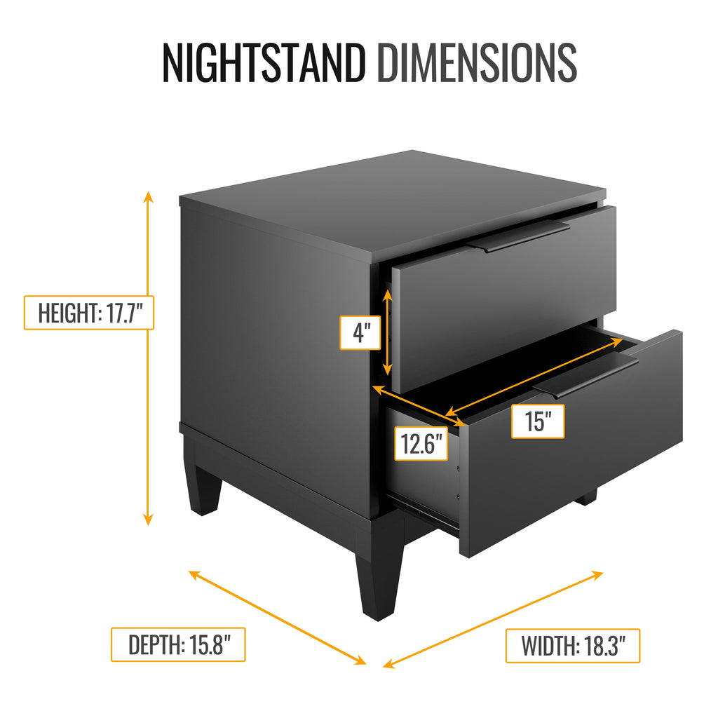 Mackay Modern Double Drawer Nightstand, Black