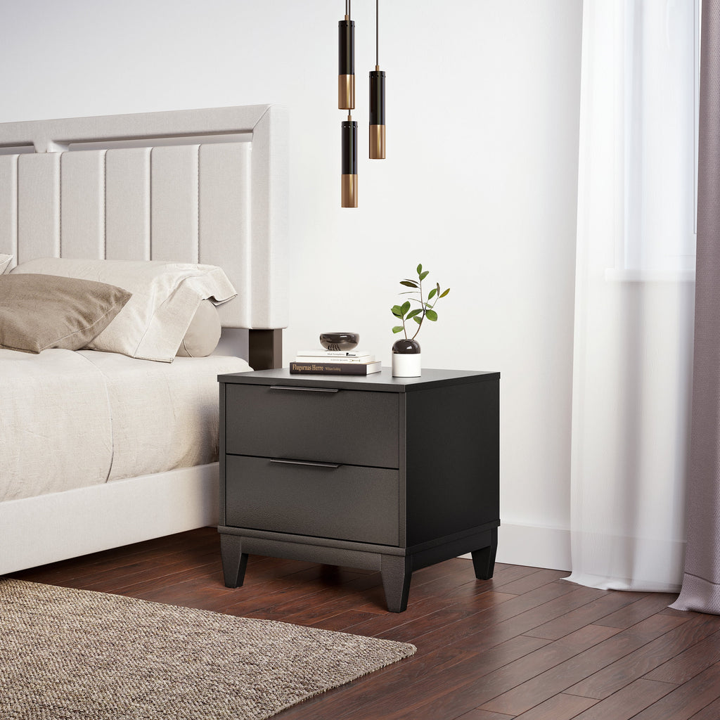 Mackay Modern Double Drawer Nightstand, Black