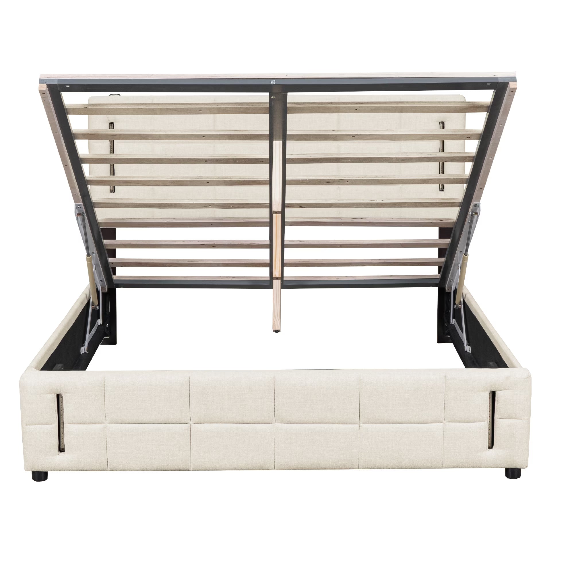Queen Size Bed Frame Lift up Storage,With Charging Station & LED Lights,Usb Type C Port,Hydraulic Storage System,No Box Spring Needed，Easy Assembly, Beige