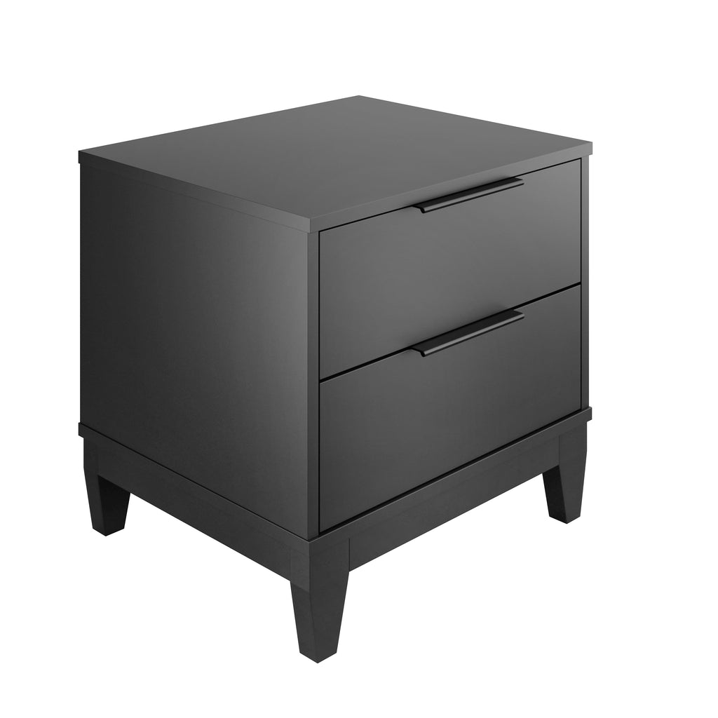 Mackay Modern Double Drawer Nightstand, Black