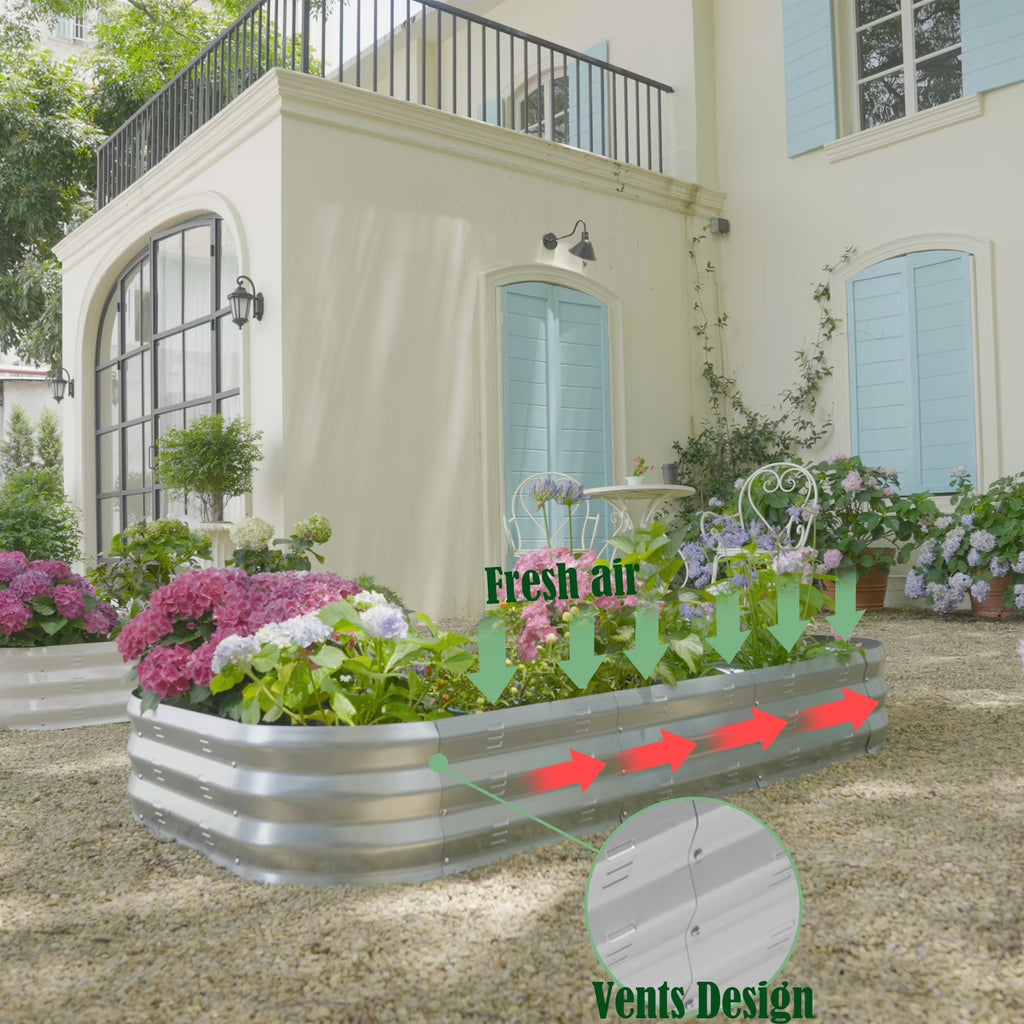 Galvanized Raised Garden Bed Kit, Large Metal Raised Garden Beds for Vegetables, Galvanized Planter Raised Garden Boxes Outdoor (Silver)