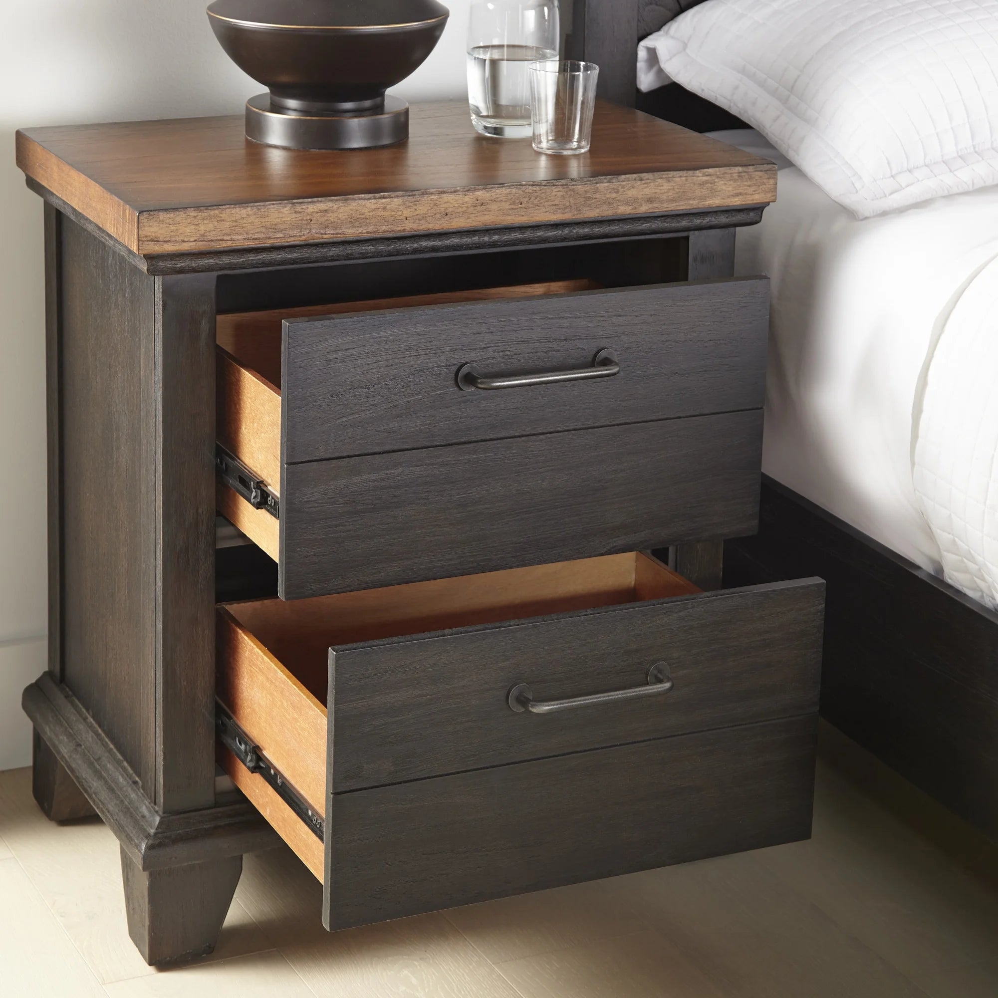 Bear Creek Rustic Nightstand with Two Drawers, Brown