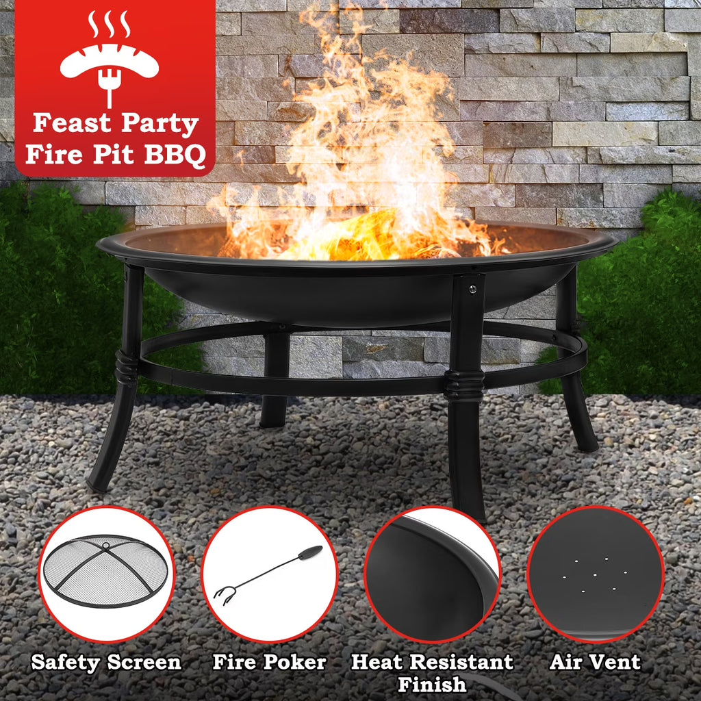 26 Inch Fire Pit for outside Portable Fire Pit Wood Burning Small Fire Bowl for Camping Picnic Bonfire Patio outside Backyard Garden Firepit with Log Grate, Poker