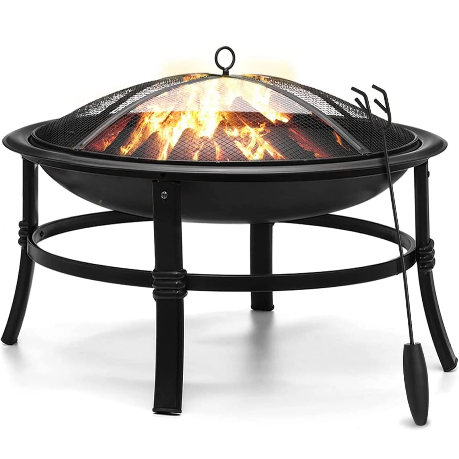 26 Inch Fire Pit for outside Portable Fire Pit Wood Burning Small Fire Bowl for Camping Picnic Bonfire Patio outside Backyard Garden Firepit with Log Grate, Poker