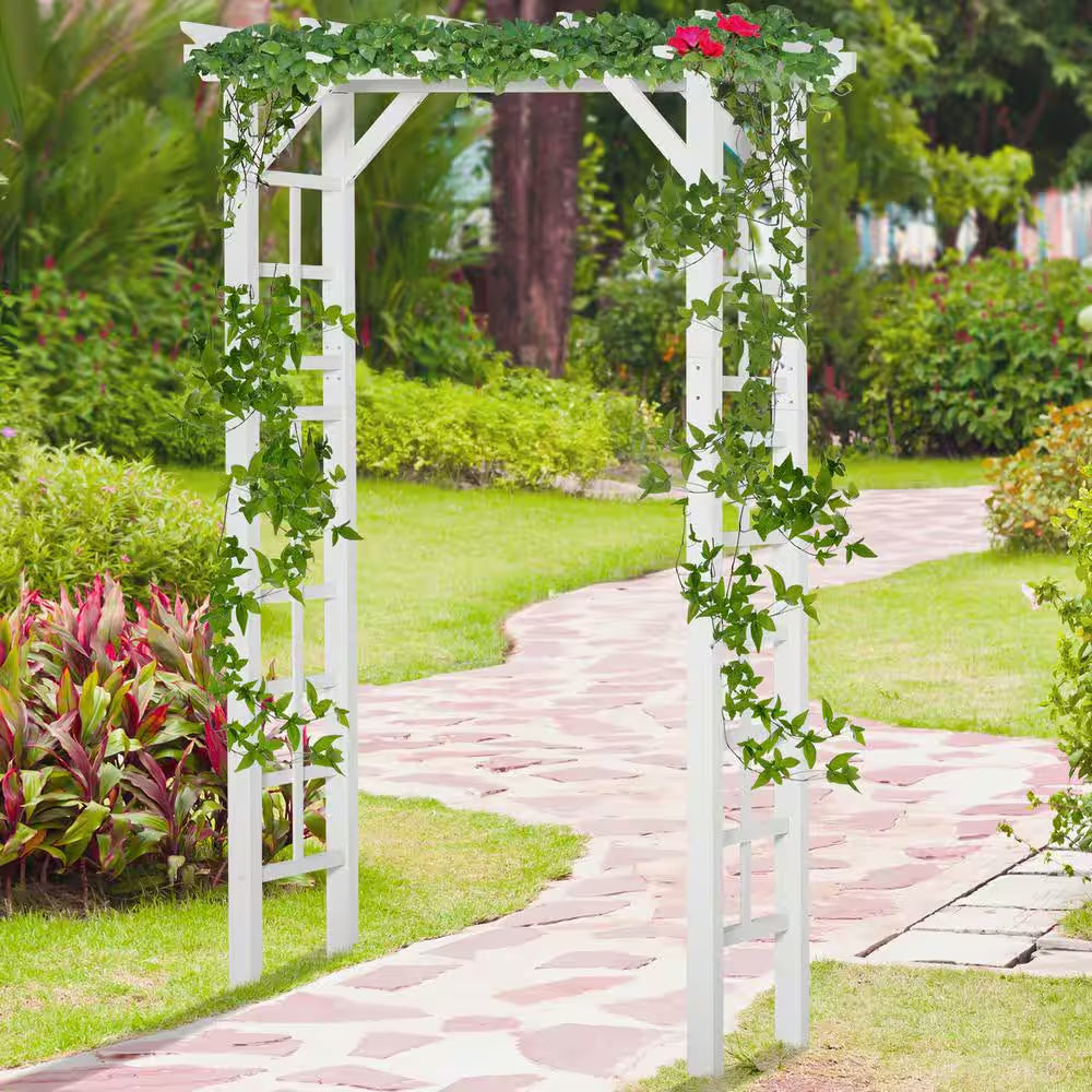 White 84.50 In. X 23.50 In. Wooden Garden Arbor Wedding and Ceremony Outdoor Garden Arch Trellis for Climbing Vines
