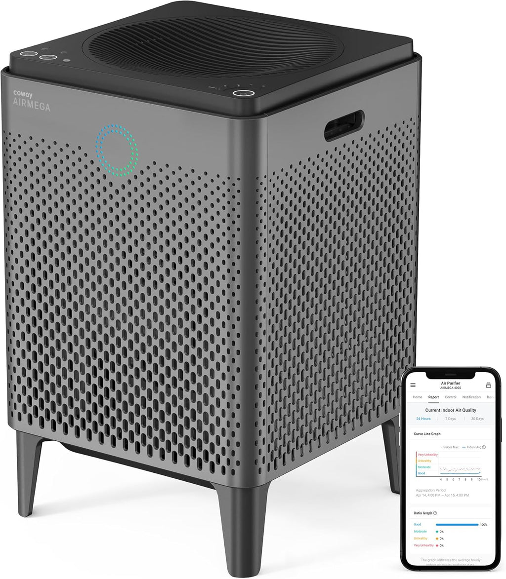 Transform Your Home's Air Quality with the Airmega 400S Graphite HEPA Air Purifier – Perfect for Large Spaces up to 3,120 Sq. Ft. with Smart Technology and 5-Year Warranty!