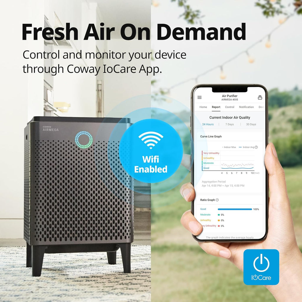 Transform Your Home's Air Quality with the Airmega 400S Graphite HEPA Air Purifier – Perfect for Large Spaces up to 3,120 Sq. Ft. with Smart Technology and 5-Year Warranty!