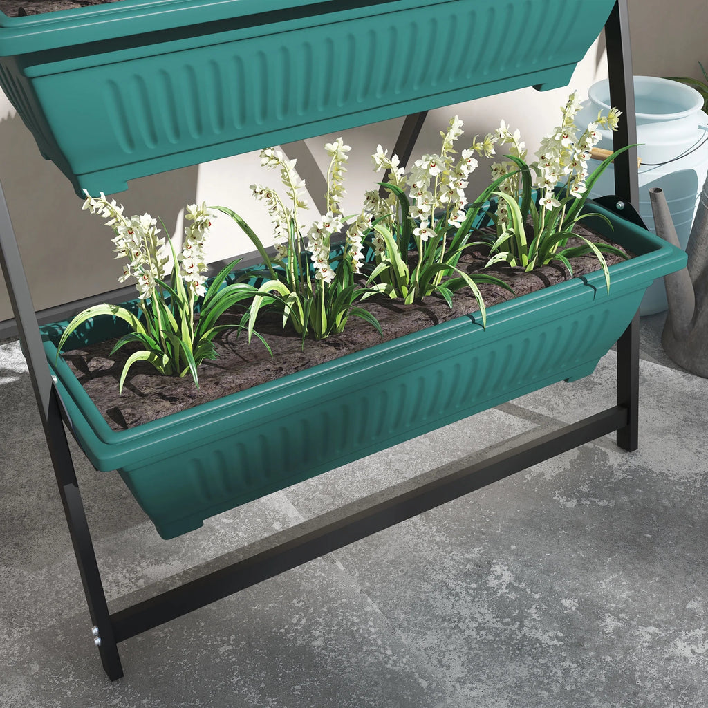 Raised Garden Bed, 4 Tier Vertical Garden Planter Set, 4 Outdoor Planter Boxes with Stand, Self Draining Design Elevated Garden for Vegetable, Flowers & Herbs, Green