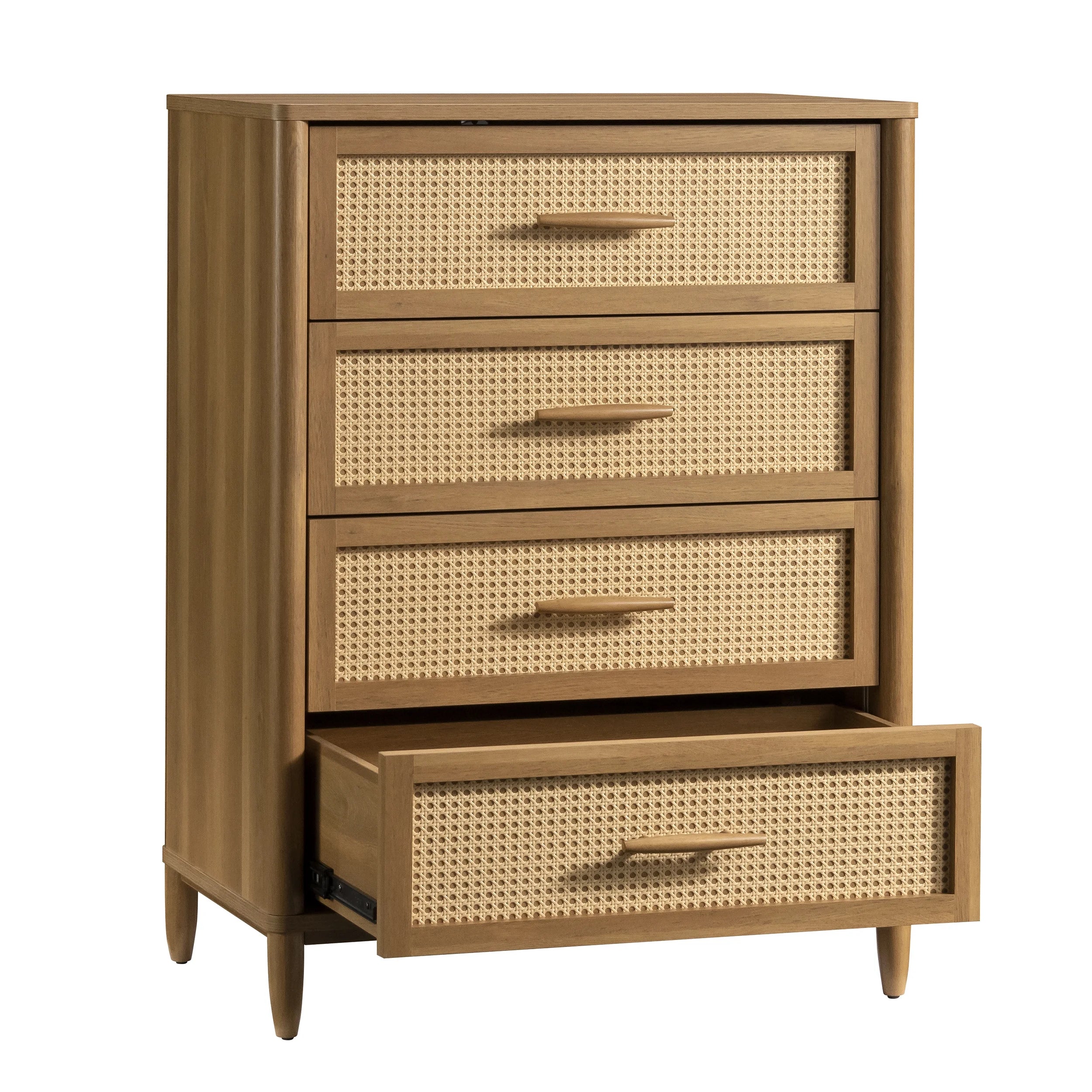 Springwood Caning 4-Drawer Dresser, Light Honey Finish