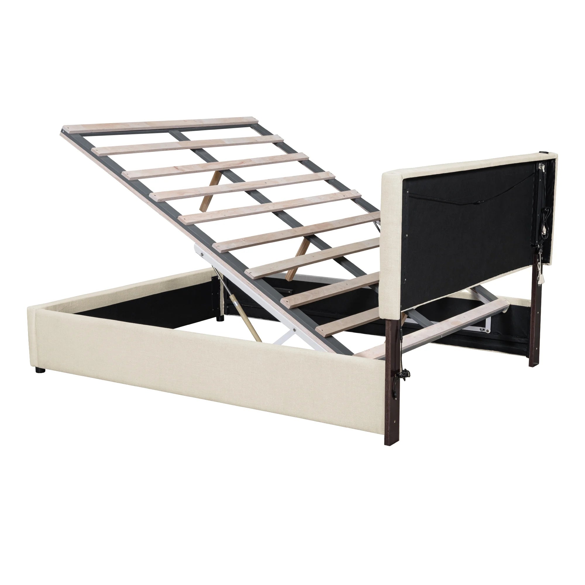 Queen Size Bed Frame Lift up Storage,With Charging Station & LED Lights,Usb Type C Port,Hydraulic Storage System,No Box Spring Needed，Easy Assembly, Beige