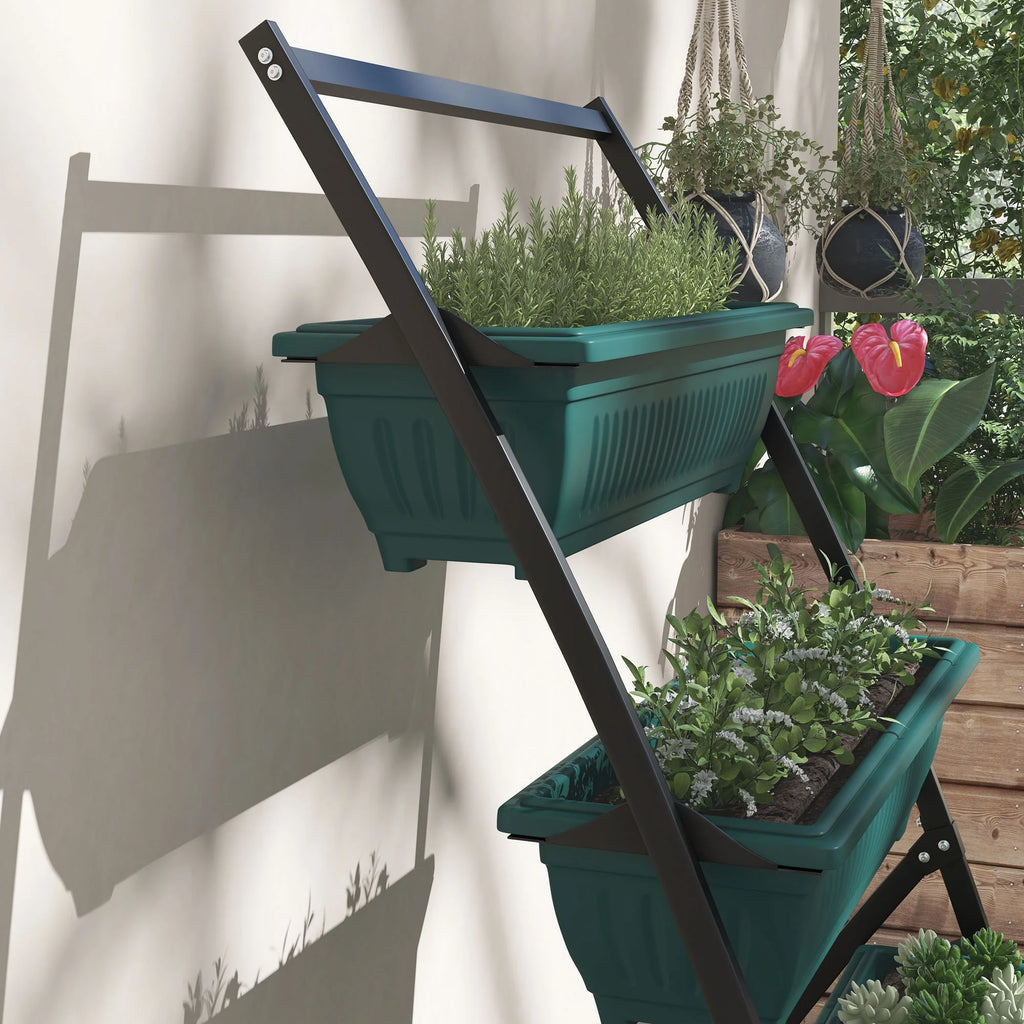 Raised Garden Bed, 4 Tier Vertical Garden Planter Set, 4 Outdoor Planter Boxes with Stand, Self Draining Design Elevated Garden for Vegetable, Flowers & Herbs, Green