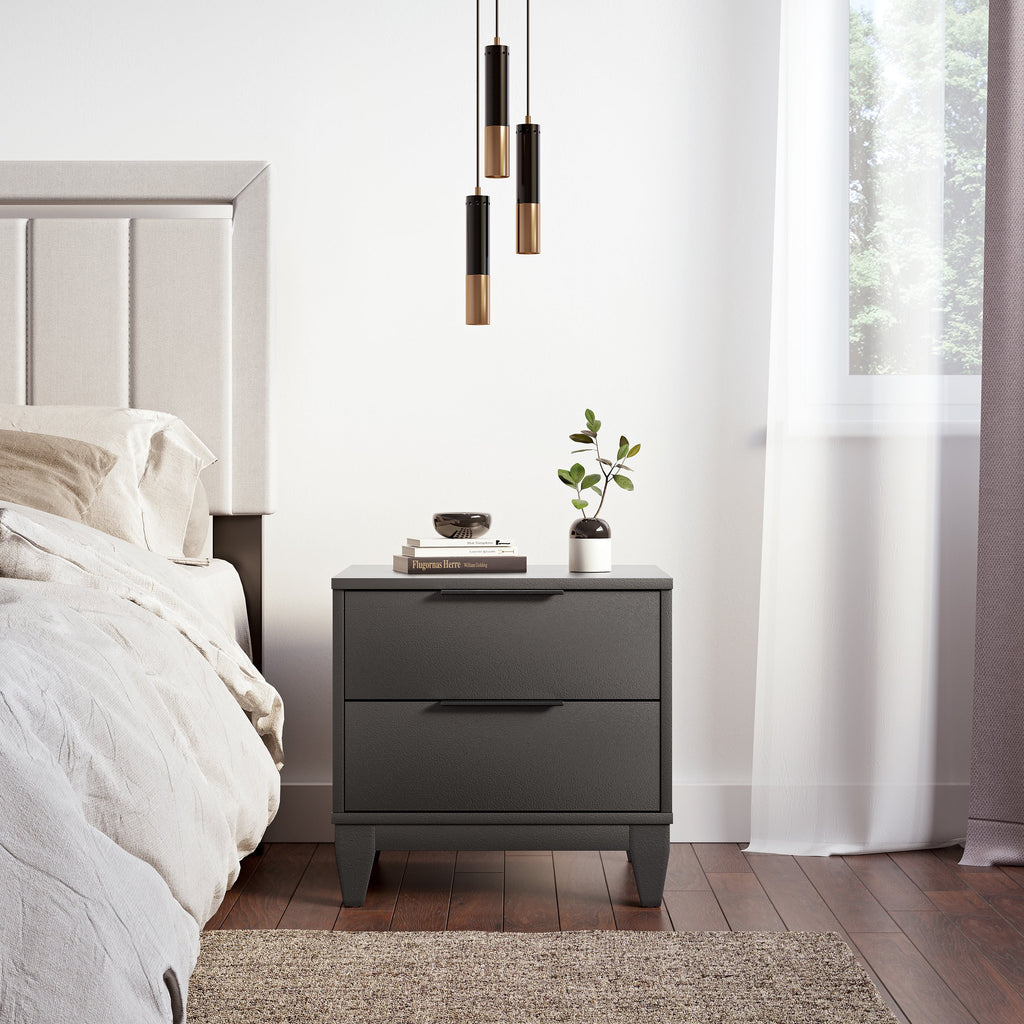 Mackay Modern Double Drawer Nightstand, Black