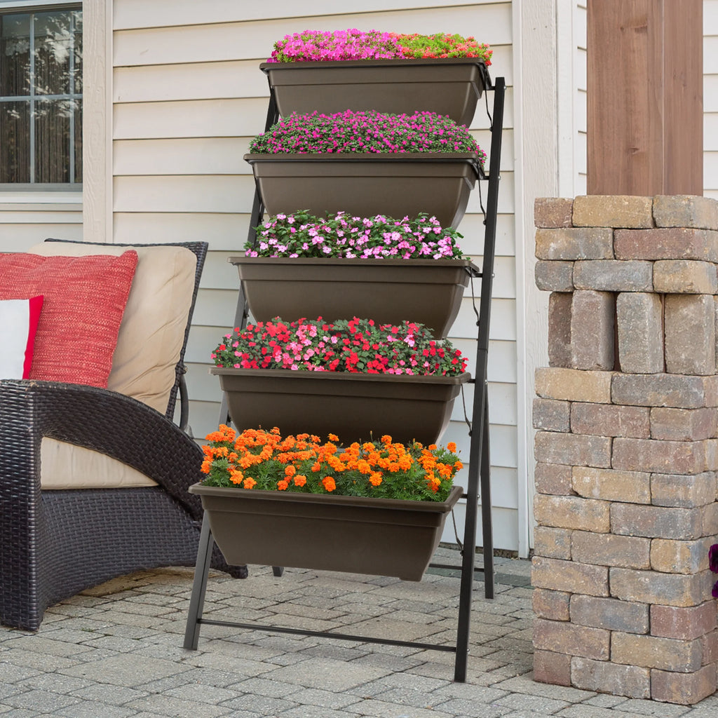 5 Tier Vertical Planter Raised Garden Beds, Brown