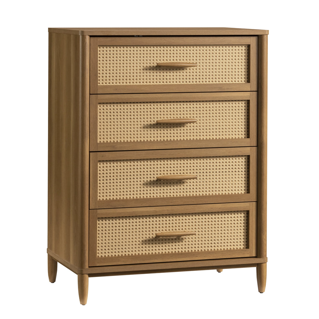 Springwood Caning 4-Drawer Dresser, Light Honey Finish