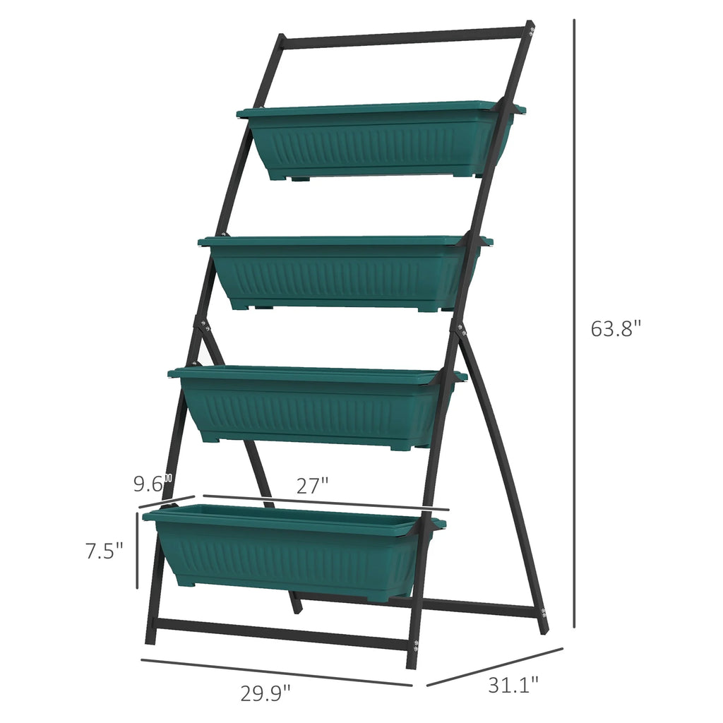 Raised Garden Bed, 4 Tier Vertical Garden Planter Set, 4 Outdoor Planter Boxes with Stand, Self Draining Design Elevated Garden for Vegetable, Flowers & Herbs, Green