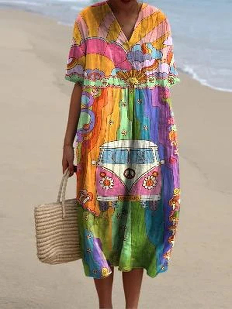 Sofia Linen V-Neck Midi Dress