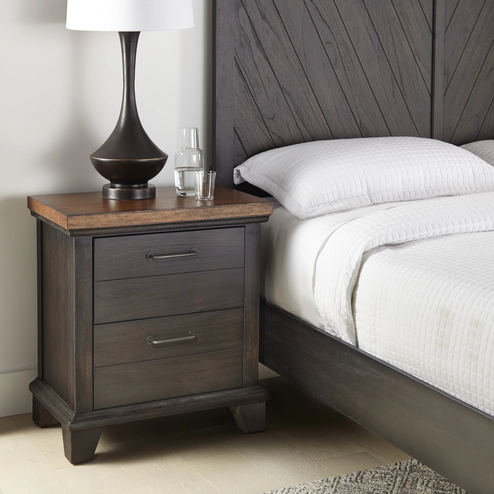 Bear Creek Rustic Nightstand with Two Drawers, Brown