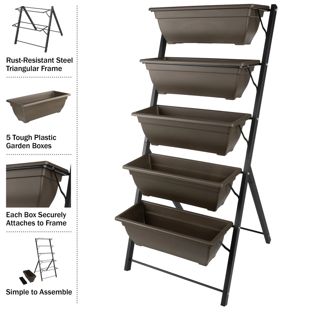 5 Tier Vertical Planter Raised Garden Beds, Brown