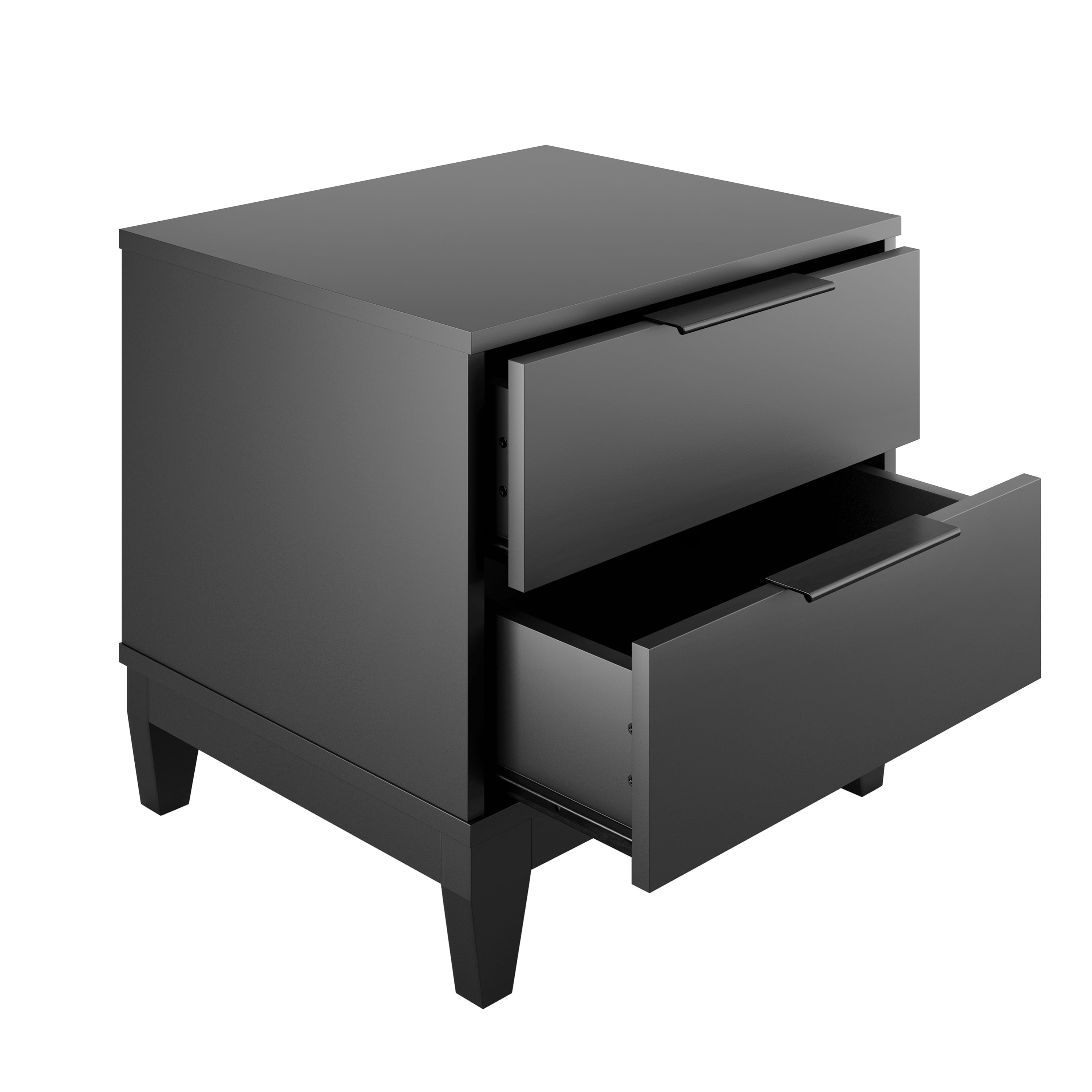 Mackay Modern Double Drawer Nightstand, Black