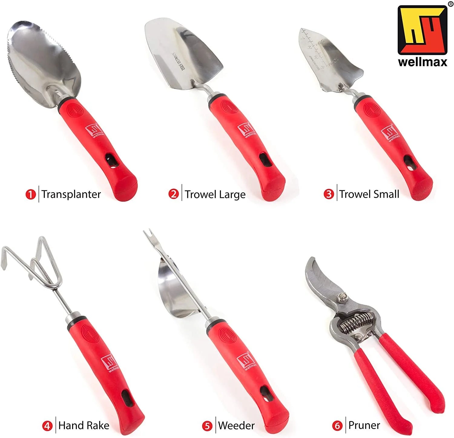 Garden Tools Set of 12 with Gardening Gloves, Pruning Shear and 7 Piece Stainless Steel Hand Digging Tool Heavy Duty Kit