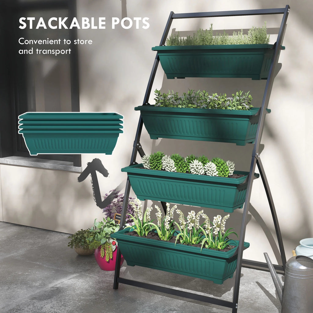Raised Garden Bed, 4 Tier Vertical Garden Planter Set, 4 Outdoor Planter Boxes with Stand, Self Draining Design Elevated Garden for Vegetable, Flowers & Herbs, Green