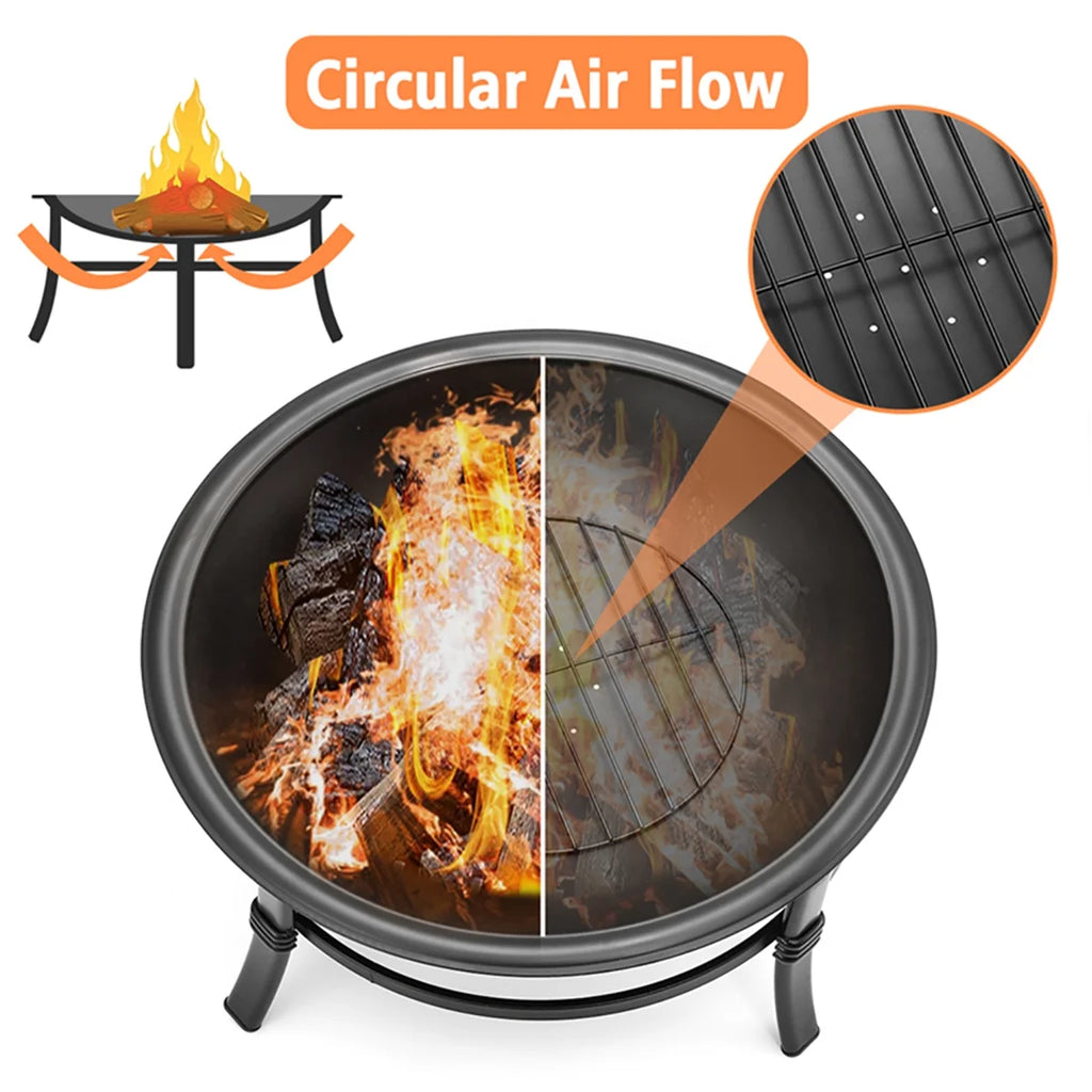 26 Inch Fire Pit for outside Portable Fire Pit Wood Burning Small Fire Bowl for Camping Picnic Bonfire Patio outside Backyard Garden Firepit with Log Grate, Poker