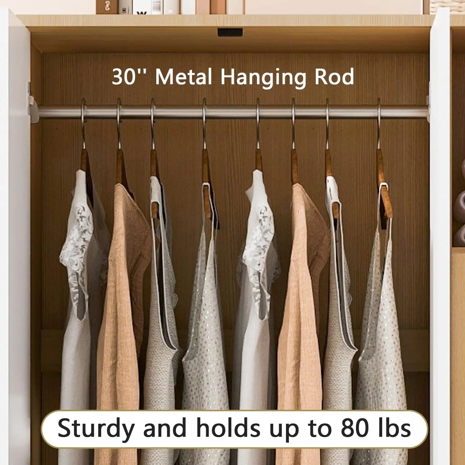 Armoire Wardrobe Closet with 2 Drawers and 3 Doors, Bedroom Armoire Wardrobe Cabinet with Hanging Rod and Rattan Door,Wooden Clo
