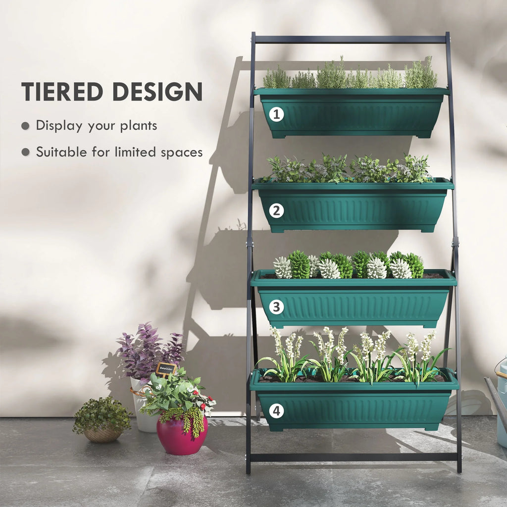 Raised Garden Bed, 4 Tier Vertical Garden Planter Set, 4 Outdoor Planter Boxes with Stand, Self Draining Design Elevated Garden for Vegetable, Flowers & Herbs, Green
