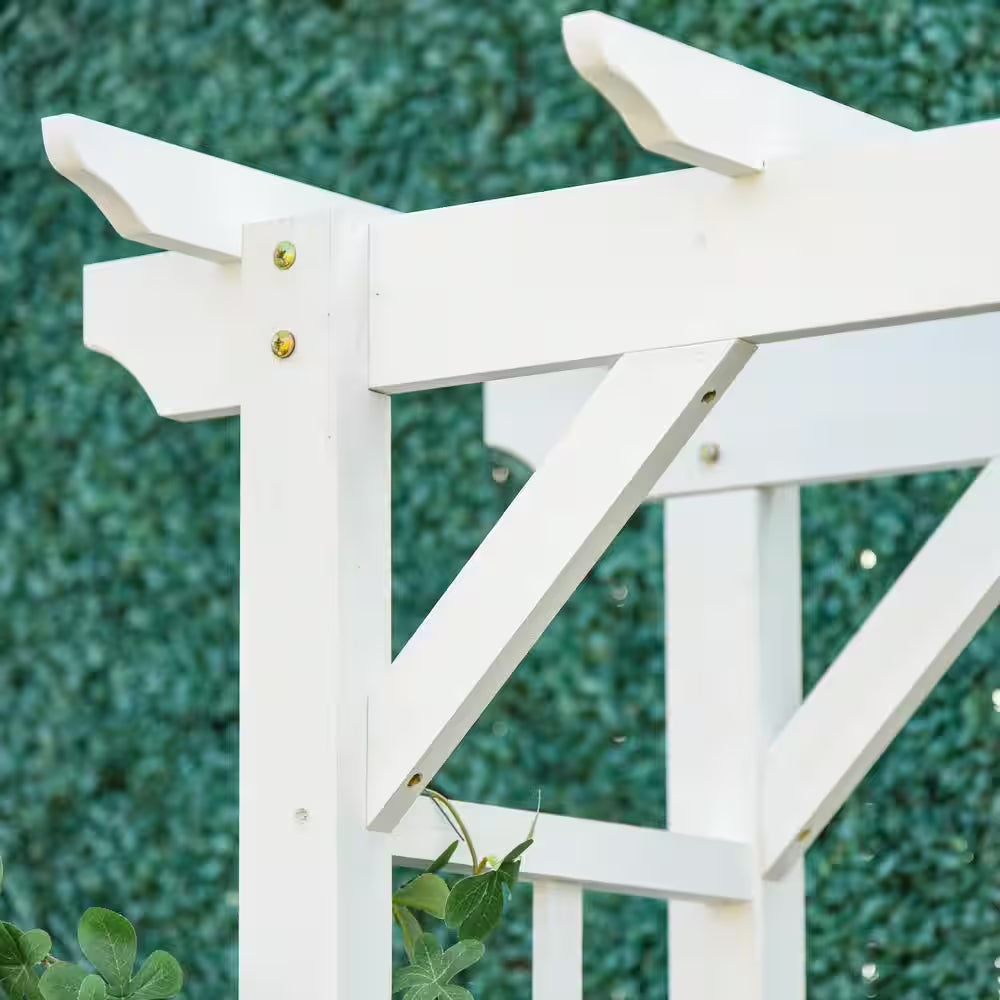 White 84.50 In. X 23.50 In. Wooden Garden Arbor Wedding and Ceremony Outdoor Garden Arch Trellis for Climbing Vines